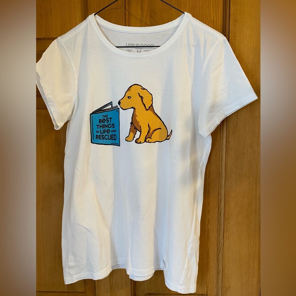 Life is Good White Dog Graphic T-Shirt